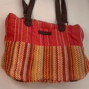EUC Bella‎ Taylor Bright Beautiful Embroidered Woven Handbag Leather Straps/Trim
